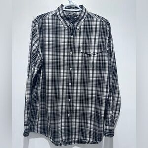 Chaps Men’s Black White Plaid Flap Pocket Button Down Long Sleeve Shirt Size M